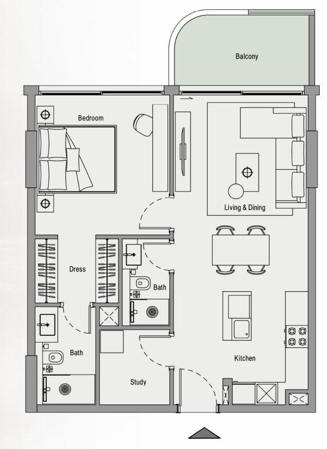 Floor plan A 1BR+Study