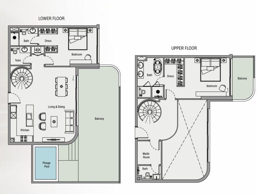 Floor plan A 2BR Duplex+Pool