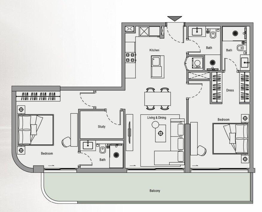 Floor plan A 2BR+Study